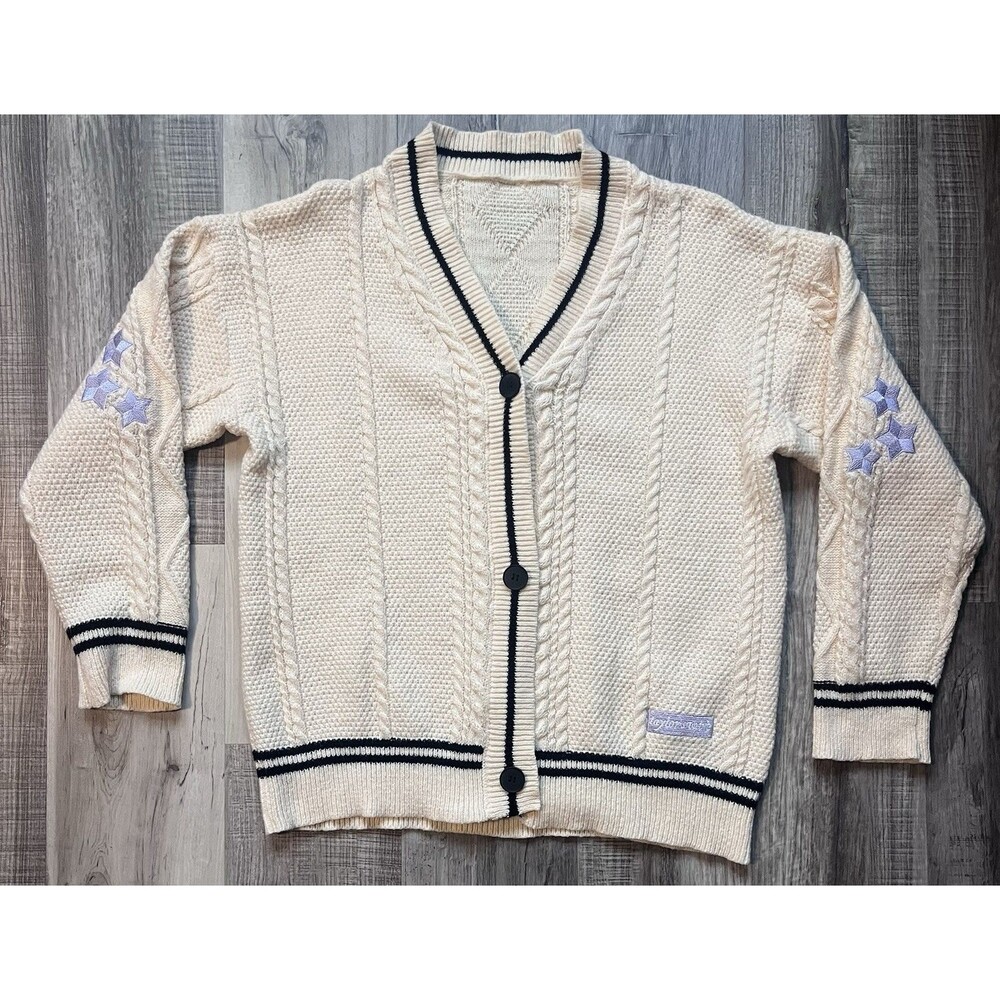 Taylor Swift Inspired Sz Med Folklore Cardigan Cream Cable Knit Lavender Stars